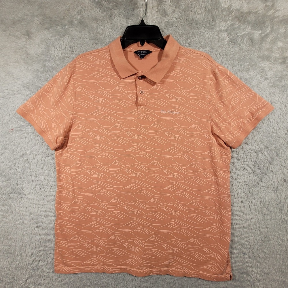 Ben Sherman Mens Coral Wave Pattern Polo Shirt Large Short Sleeve Collared